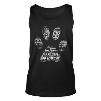 Dog Groomer Word Cloud Pet Groomer Dog Grooming Unisex Tank Top - Thegiftio UK