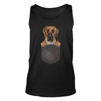 Dog In Pocket Funny Dog Lover Brown Great Dane Unisex Tank Top - Monsterry