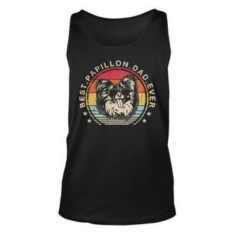 Dog Papillon Mens Best Papillon Dad Ever Cool Fathersday Retro Style Unisex Tank Top - Monsterry CA