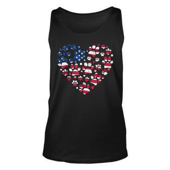 Dog Paw Prints Heart Us American Flag 4Th Of July Patriotic Tank Top | Mazezy