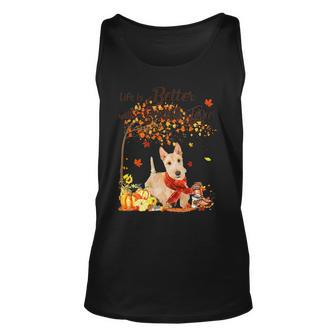 Dog Scottish Terrier Maple Tree Thanksgiving Day Cute Dog Fall 1 Unisex Tank Top - Monsterry AU