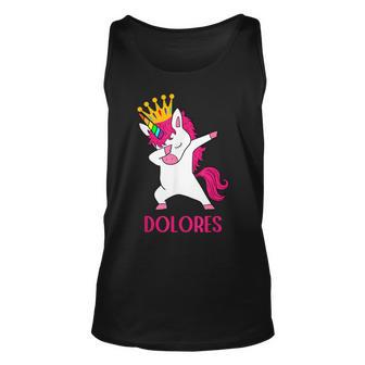 Dolores Personalized Dabbing Unicorn Queen Unisex Tank Top | Mazezy