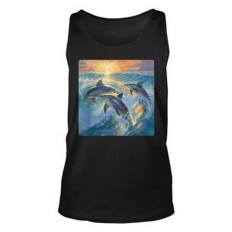 Dolphin Colorful Dolphin Lover Gift Sunset Dolphin Unisex Tank Top | Mazezy