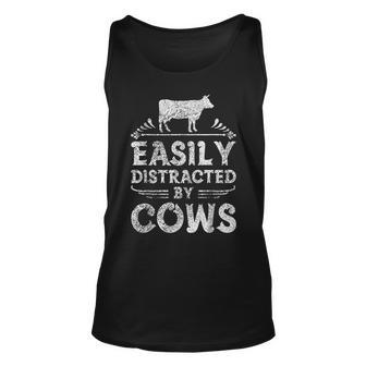 Easily Distracted By Cows T Funny Cow Farmer Gifts Unisex Tank Top | Mazezy
