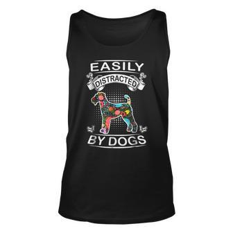 Easily Distracted By Dogs Airedale Terrier Funny Dog Unisex Tank Top | Mazezy