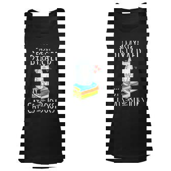 Easily Distracted By Cats And Books Cat & Book Lover Tank Top | Mazezy