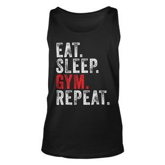 Eat Sleep Gym Repeat Funny Workout Train Vintage Distressed Unisex Tank Top - Monsterry