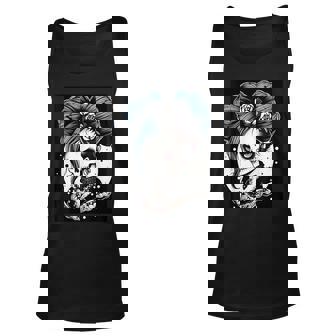 Edgy Elegance Skull With Punk Rock Roses Graphic Design Unisex Tank Top | Mazezy