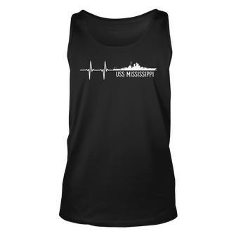 Ekg Heartbeat Uss Mississippi Bb41 Battleship Unisex Tank Top - Thegiftio UK