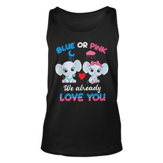 Elephant Baby Pink Or Blue We Already Love You Gender Reveal Tank Top | Mazezy