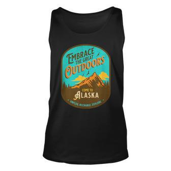 Embrace The Great Outdoors Unplug Recharge Rediscover Alaska Unisex Tank Top - Monsterry