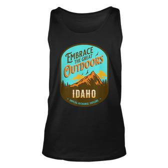 Embrace The Great Outdoors Unplug Recharge Rediscover Idaho Unisex Tank Top - Monsterry AU