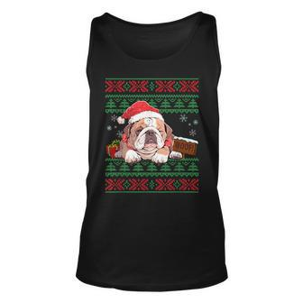 English Bulldog Dog Lover Santa Hat Ugly Christmas Sweater Tank Top - Monsterry UK