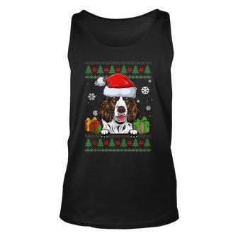 English Springer Spaniel Santa Hat Ugly Christmas Sweater Tank Top - Monsterry