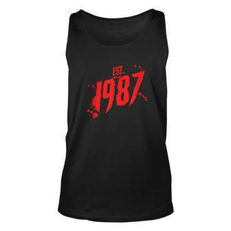 Est 1987 80'S Style Slasher Horror Movie Birth Year Slasher Tank Top | Mazezy