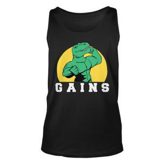 Exercise Motivation Trex Gains Gym Funny Dinosaur 2 Unisex Tank Top - Monsterry