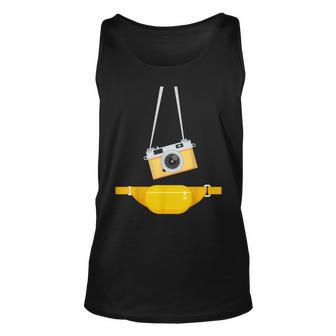 Fake Tourist Photographer Strap Hanging Camera & Bum Bag Unisex Tank Top - Seseable