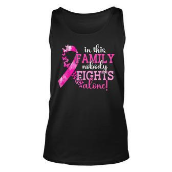 In This Family Nobody Fights Alone Breast Cancer Awareness Tank Top - Seseable