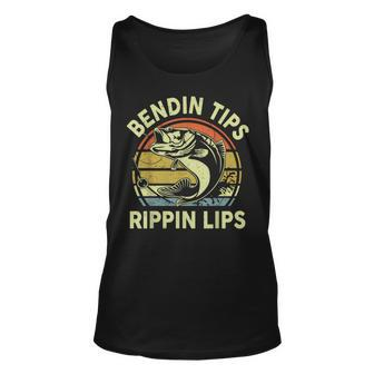 Fathers Day Dad Bendin Tips Rippin Lips Funny Papa Fishing Unisex Tank Top - Seseable