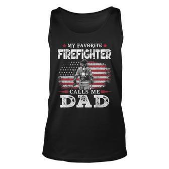 My Favorite Firefighter Calls Me Dad Usa Flag Father Tank Top | Mazezy