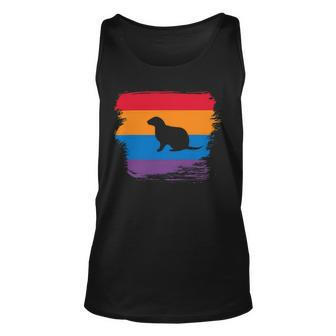 Ferret Shadow Silhouette With Colorful Flag Unisex Tank Top - Monsterry