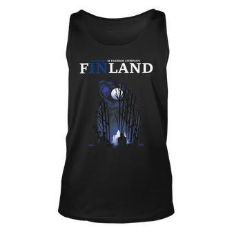 Finland Finland Flag Country Colours Full Moon Bear Campfire Unisex Tank Top - Monsterry AU