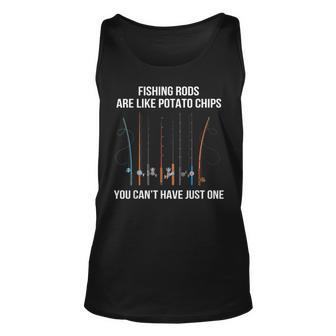 Fishing Rods Are Like Potato Chips Funny Fisherman Dad Unisex Tank Top - Thegiftio UK