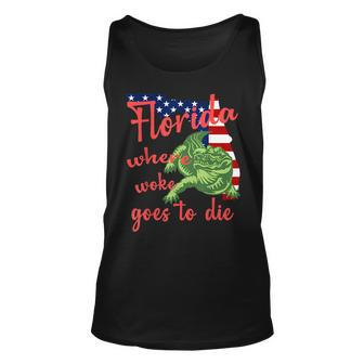 Florida Where Woke Goes To Die American Flag And Alligator Unisex Tank Top | Mazezy
