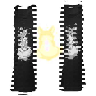 Fluffy Corgi With Boba Bubble Tea Beverage Unisex Tank Top | Mazezy