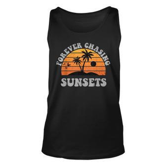 Forever Chasing Sunsets Funny Retro Sunset Photographer Men Unisex Tank Top | Mazezy