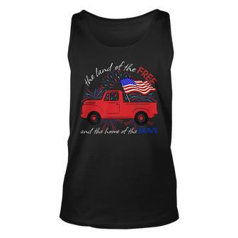 Fourth Of July Patriotic Classic Pickup Truck American Flag Tank Top | Mazezy