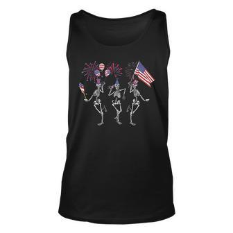 Fourth Of July Skellies Skeletons Dancing With American Flag Dancing Tank Top | Mazezy