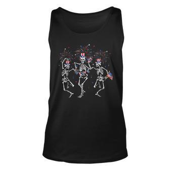 Fourth Of July Skellies Skeletons Dancing With American Flag Unisex Tank Top - Thegiftio UK