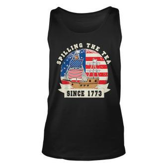Fourth Of July Spilling The Tea 1773 Funny American History Unisex Tank Top - Monsterry AU