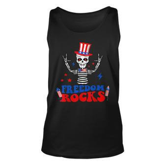 Freedom Rocks Skeleton American Flag Independence Day 1776 1776 Tank Top | Mazezy