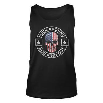 Fuck Around And Find Out Patriotic Distressed Skull Design Unisex Tank Top | Mazezy