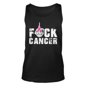 Fuck Cancer Skeleton Middle Breast Cancer Warrior Octocber Tank Top - Monsterry