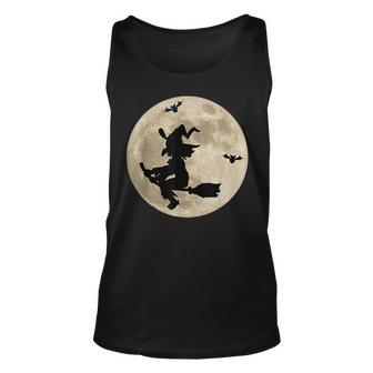 Full Moon Witch On Broomstick Bats Space Halloween Halloween Tank Top | Mazezy
