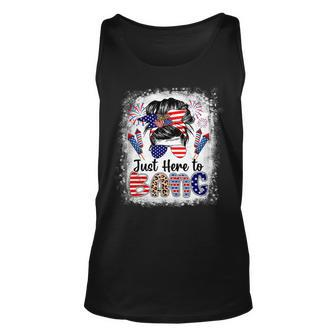 Funny 4Th Of July Just Here To Bang Messy Bun American Flag Unisex Tank Top - Monsterry AU
