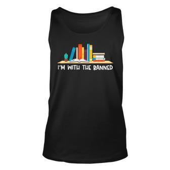 Funny Books Lovers Im With The Books Bookshelf Hilarious Unisex Tank Top | Mazezy