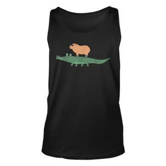 Funny Capybara Riding On A Crocodile Unisex Tank Top | Mazezy