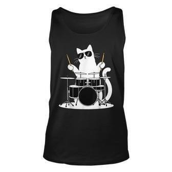 Funny Cat Cat Drummer Funny Cat Drumkit Unisex Tank Top - Seseable