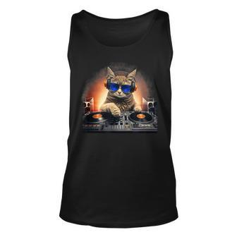Funny Cat Dj Unisex Tank Top - Seseable