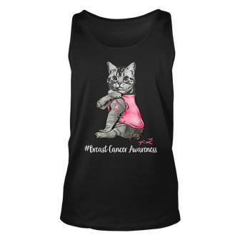 Cat Pink Ribbon In October We Wear Pink Breast Cancer Tank Top - Seseable
