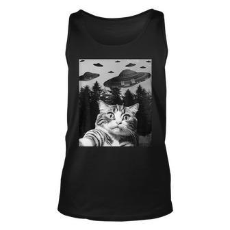 Funny Cat Selfie With Ufos Alien Ufo Funny Cat Lover Unisex Tank Top - Seseable