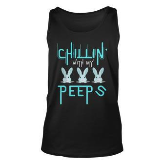 Funny Chillin With My Peeps Boys Men Easter Bunny Unisex Tank Top | Mazezy