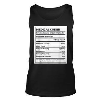 Funny Coding Medical Coder Nutrition Facts Unisex Tank Top - Thegiftio UK