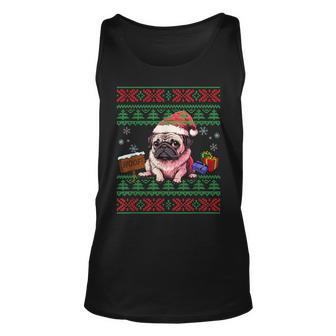 Dog Lovers Cute Pug Santa Hat Ugly Christmas Sweater Tank Top - Monsterry