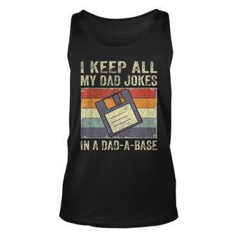 Funny Fathers Day Daddy Jokes In Dad-A-Base Vintage Retro Unisex Tank Top | Mazezy