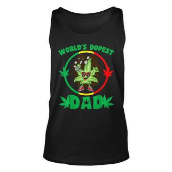Funny Fathers Day Worlds Dopest Dad Cannabis Marijuana Weed Unisex Tank Top - Seseable